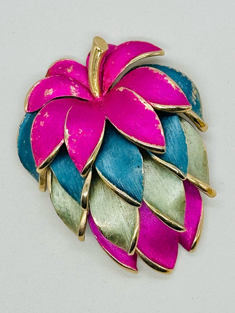 Vintage Kramer Brooch Pink Blue Mint Green Gold Tone Strawberry Multicolor